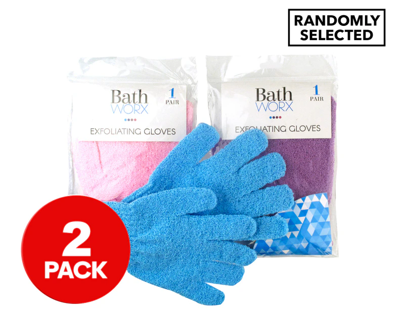2 x Bath Worx Exfoliating Gloves 1-Pair - Randomly Selected