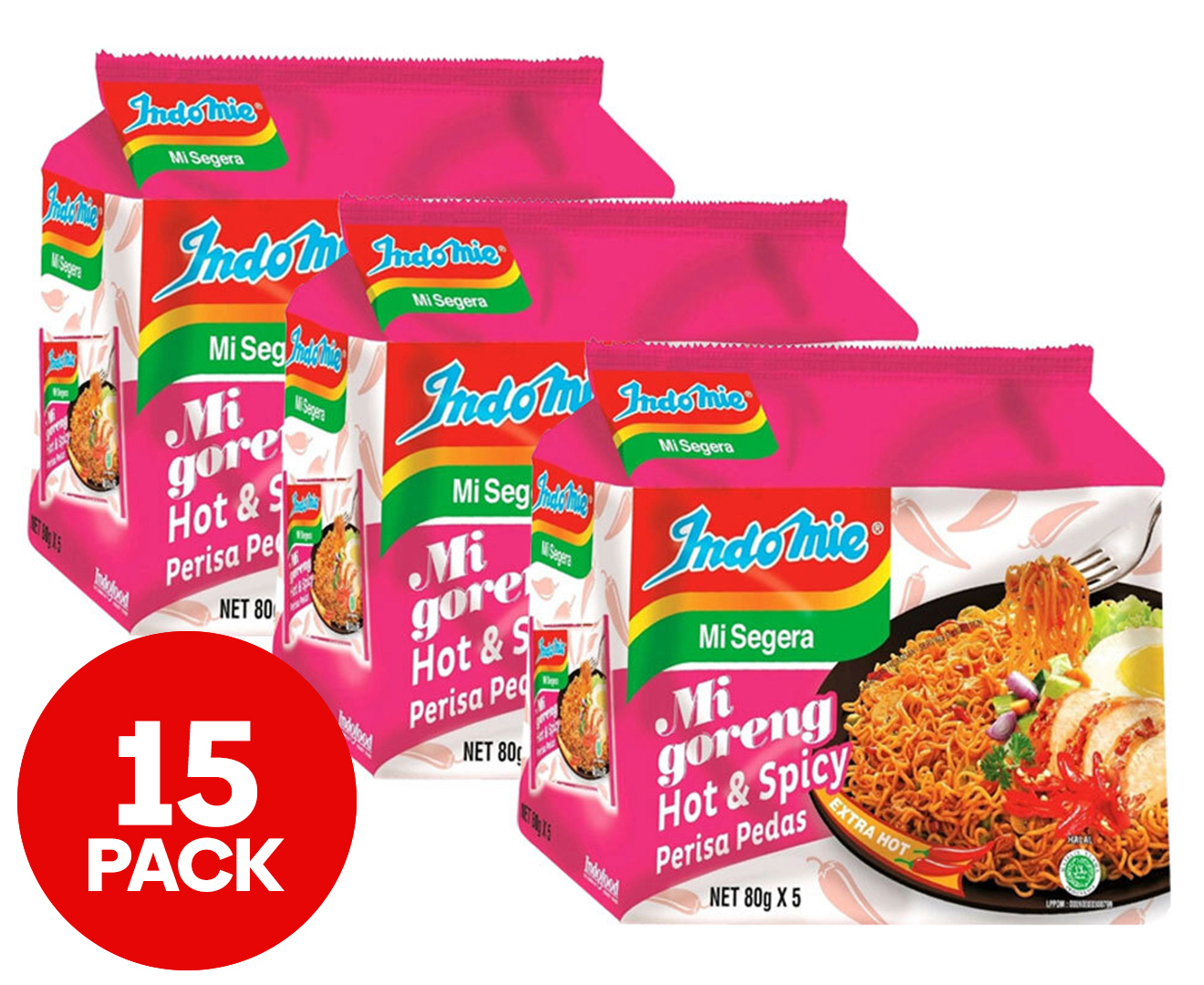 3 X 5pk Indomie Mi Goreng Hot & Spicy Instant Fried Noodles 80g | Catch ...