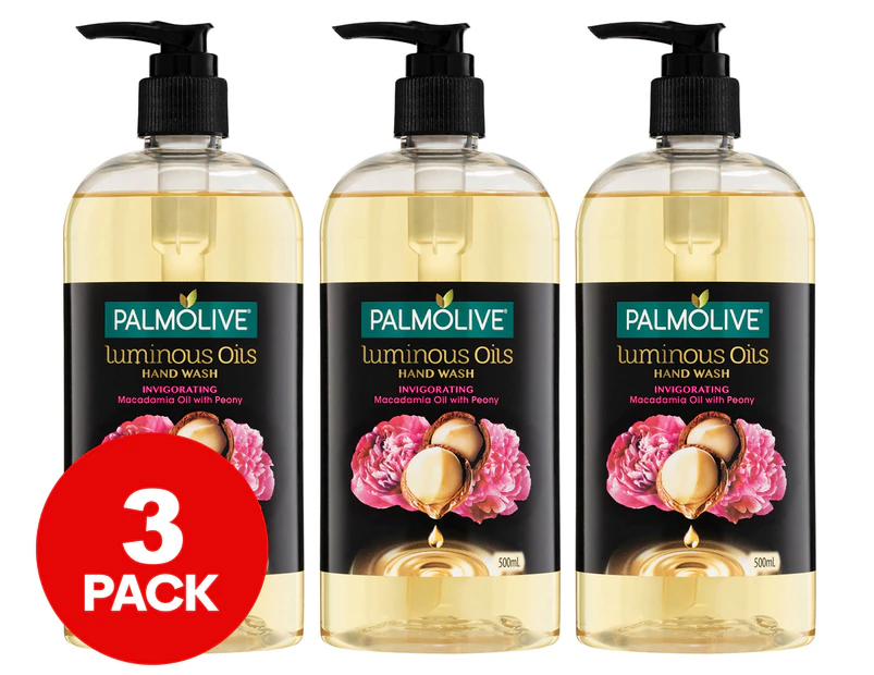 3 x Palmolive Luminous Oils Invigorating Hand Wash Macadamia Oil w/ Peony 500mL