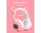Cute Cat Ear Wireless Headphones, Bluetooth 5.0 Over Ear Headphones with 7 Colors LED Light Foldable Volume Control