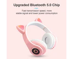 Cute Cat Ear Wireless Headphones, Bluetooth 5.0 Over Ear Headphones with 7 Colors LED Light Foldable Volume Control