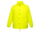 HUSKI STRATUS RAIN JACKET Waterproof Workwear Concealed Hood Windproof Packable - Yellow Fluro