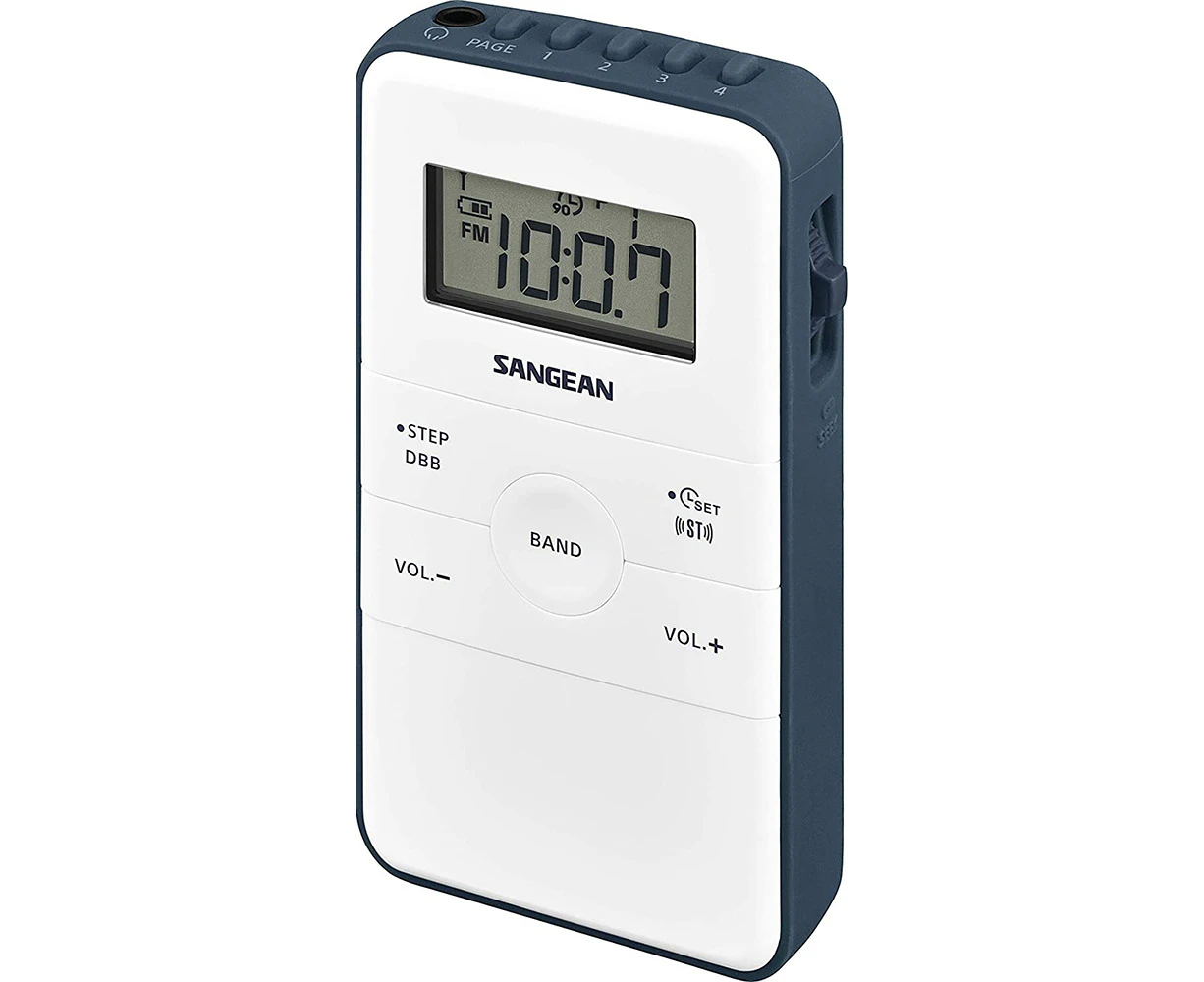 Sangean Rechargeable DT140 AM/FM Digital LCD 1000W USB Pocket Radio S Size White