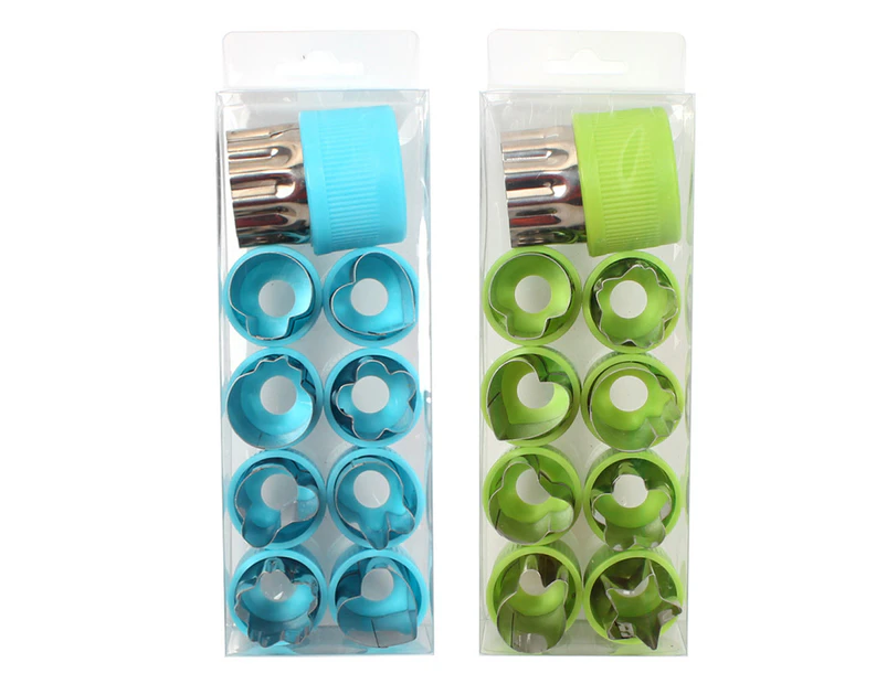 2 Sets of 10pcs Stainless Steel Biscuit Molds Vegetable Fruit Flower Cutter Butterfly Face Mold - Blue and Green