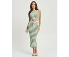 CALLI Women's Byron Knit Dress - Green Stripe - Midi Dress