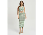 CALLI Women's Byron Knit Dress - Green Stripe - Midi Dress