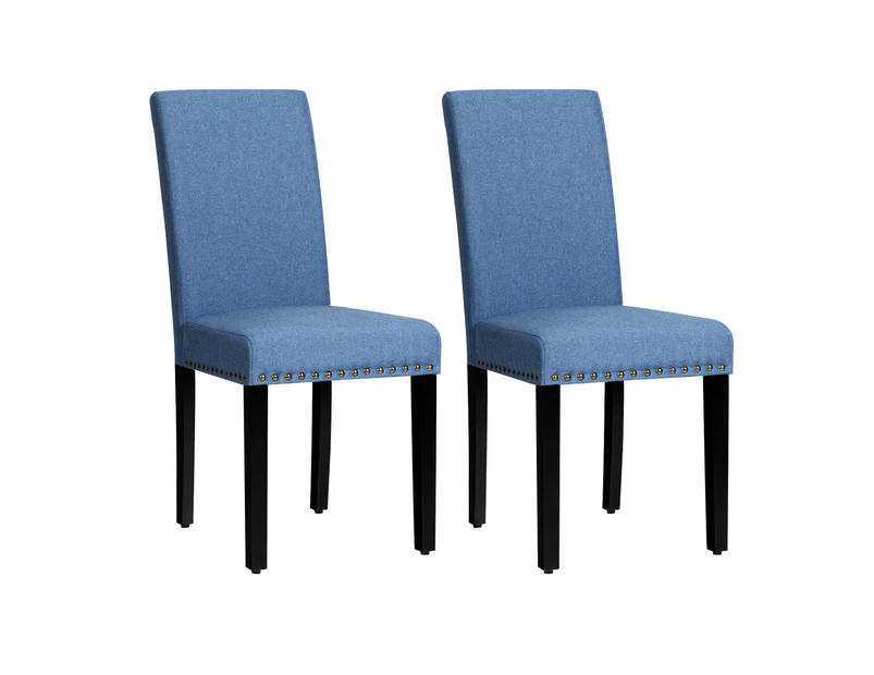 Giantex 2x Wood Dining Chairs Upholstered Linen Fabric Side Chairs w/High Backrest Dining Kitchen Living Room, Blue