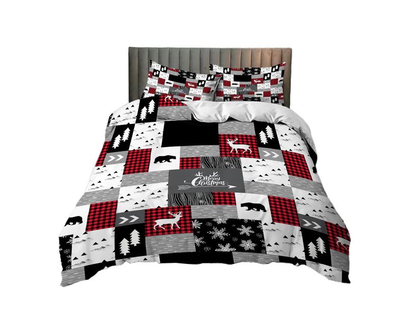 3pcs Bedding Set Double Queen King Size Quilt Cover Xmas Trees Elk Duvet Cover Printed -Style 2