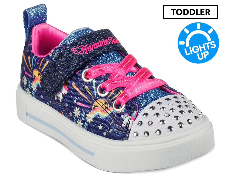 Skechers Toddler Girls' Twinkle Toes: Twinkle Sparks Unicorn Sunshine Light-Up Sneakers - Navy/Multi