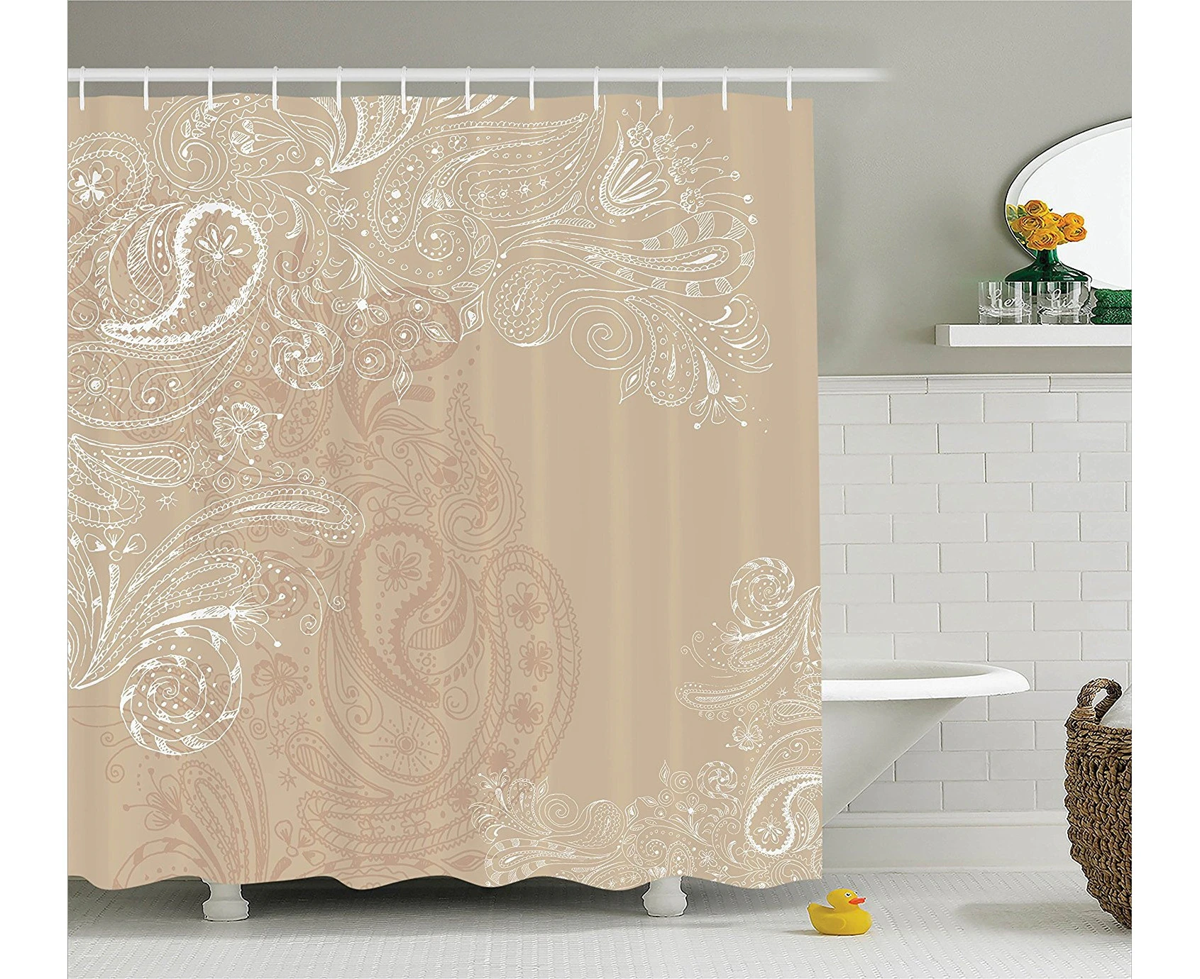 (180cm  W By 180cm  L, Multi 20) - Ambesonne Beige Decor Collection, Hand Drawn Swirling Floral Motifs Antique Eastern Blossoms Indigenous Nostalgic Boho C