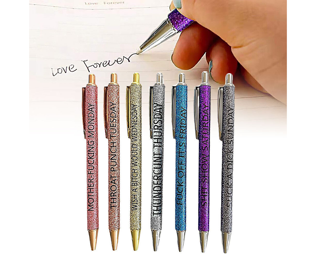 7pcs Funny Pens Set Weekday Glitter Pen For Home, Office Push