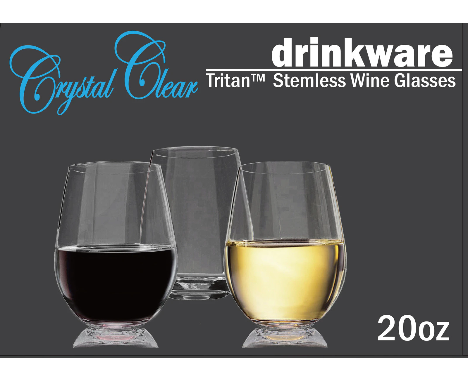 CRYSTAL CLEAR TRITAN STEMLESS RED WINE GLASSES 20 OZ SET OF 4