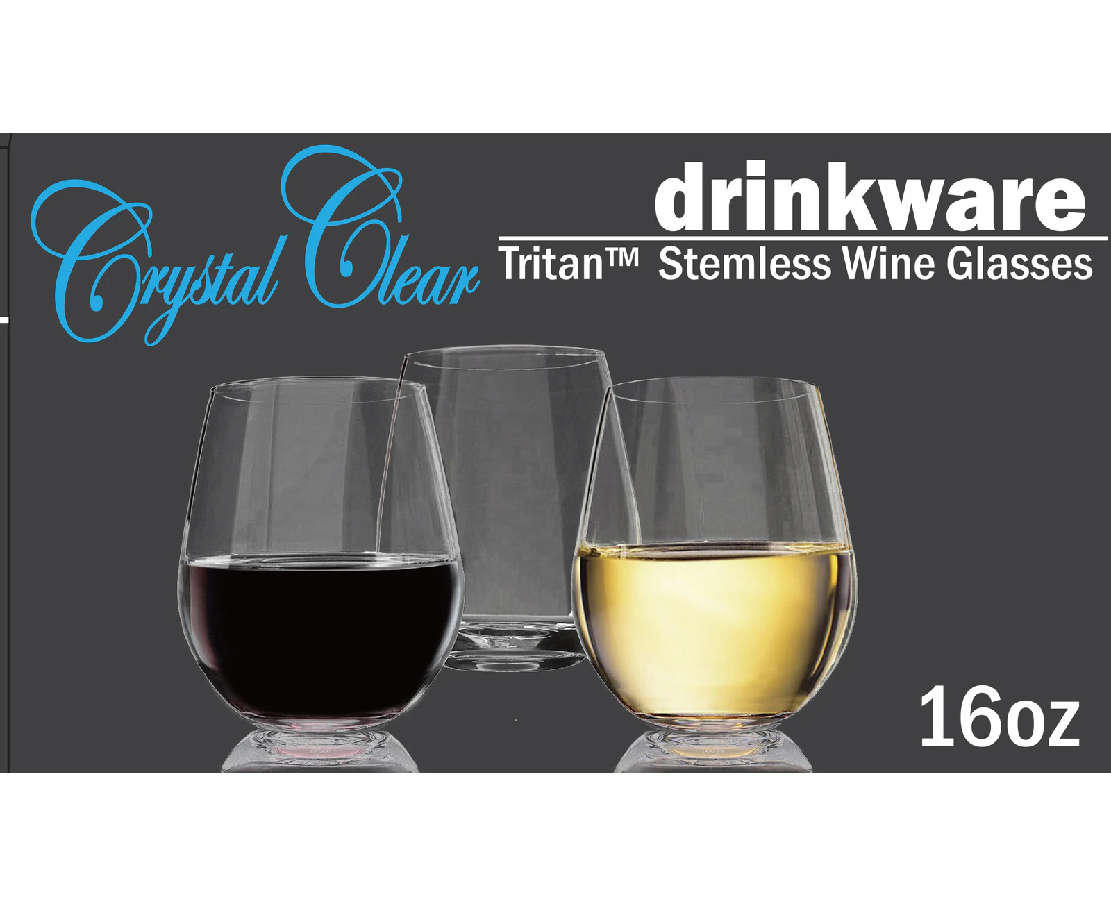 CRYSTAL CLEAR TRITAN STEMLESS WHITE WINE GLASSES 16 OZ set of 4