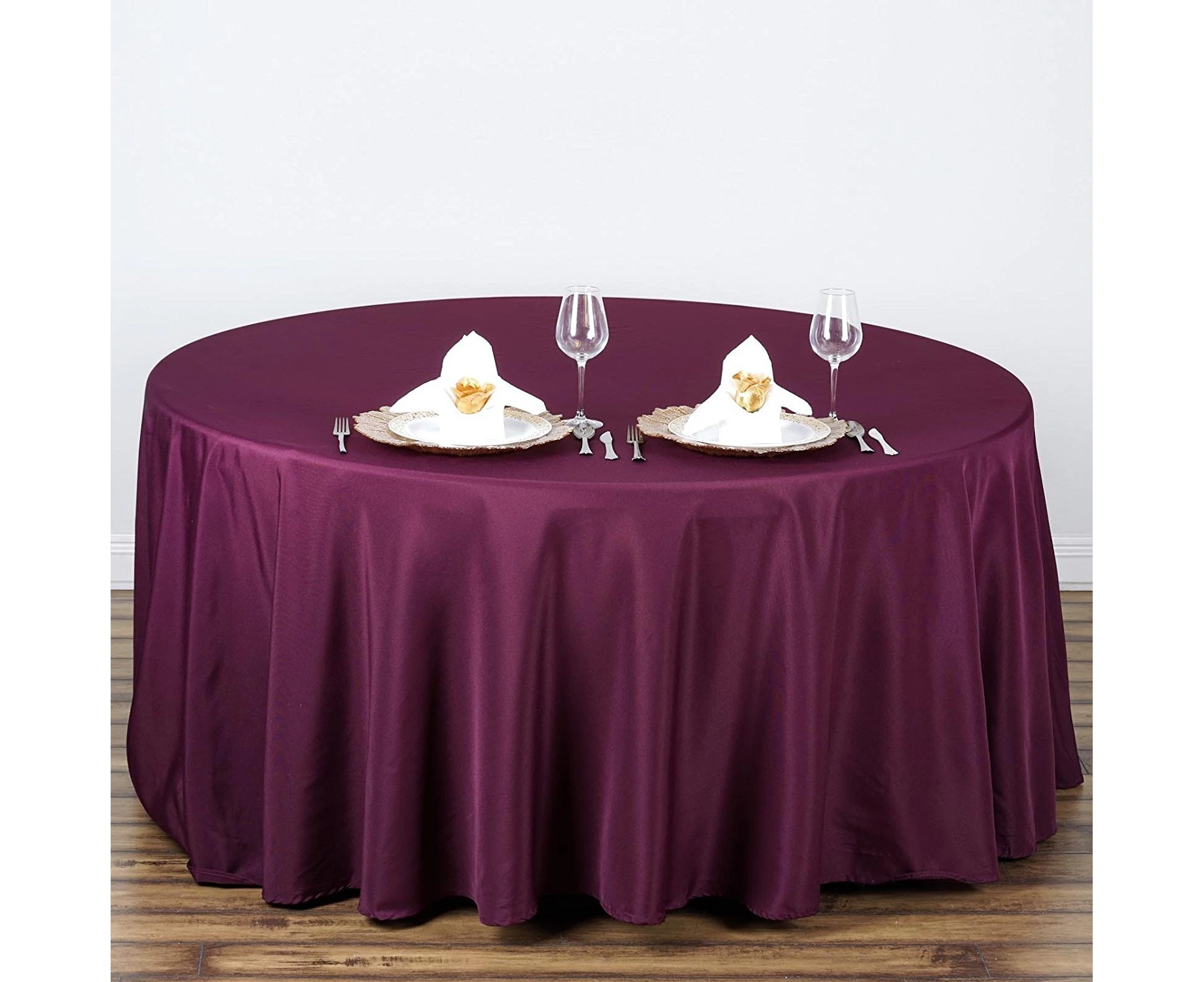 (Eggplant Purple) - BalsaCircle 270cm Round Polyester Tablecloth Wedding Table Linens - Eggplant Purple