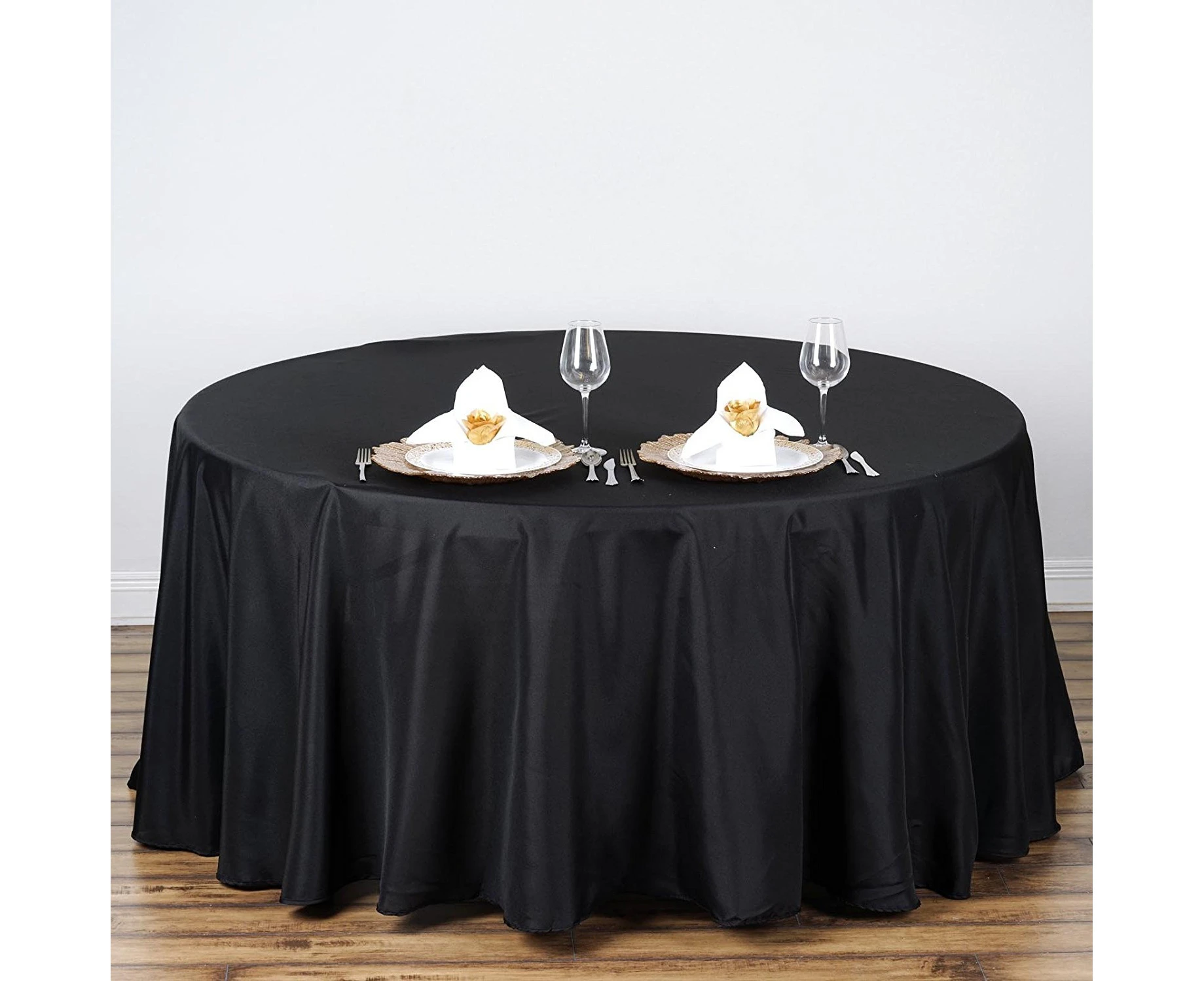 (Black) - BalsaCircle 270cm Round Polyester Tablecloth Wedding Table Linens - Black