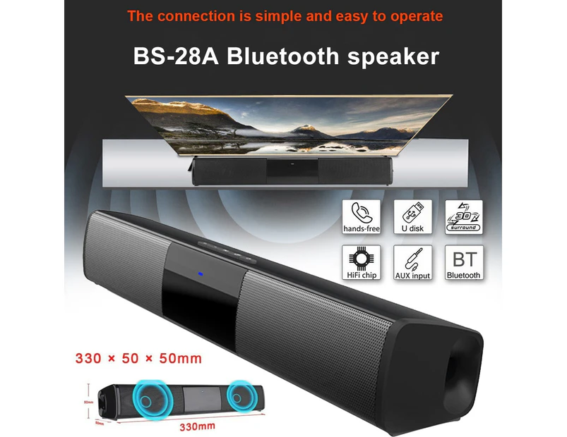 BS-28A Portable Bluetooth-compatible Stereo Speaker FM Radio TF Card Home Theater Soundbar