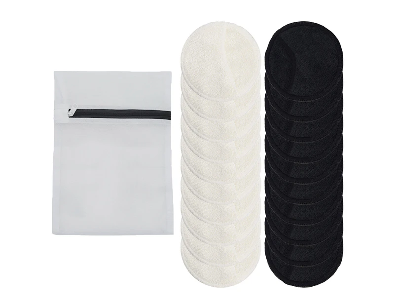 20PCS Reusable Makeup Remover Pads, Eco-Friendly Cotton & Bamboo Rounds for Toner & Exfoliants, Includes Washable Bag(white+black)