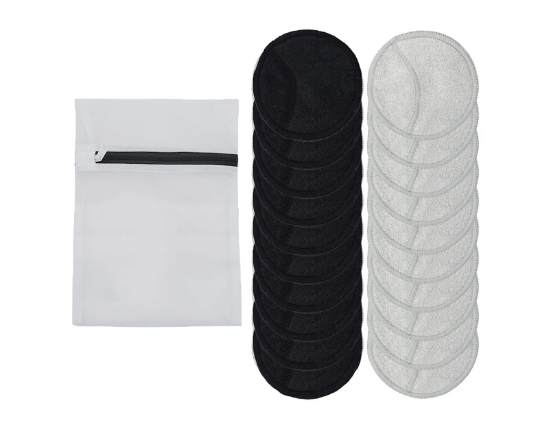 20PCS Reusable Makeup Remover Pads, Eco-Friendly Cotton & Bamboo Rounds for Toner & Exfoliants, Includes Washable Bag(black+grey)