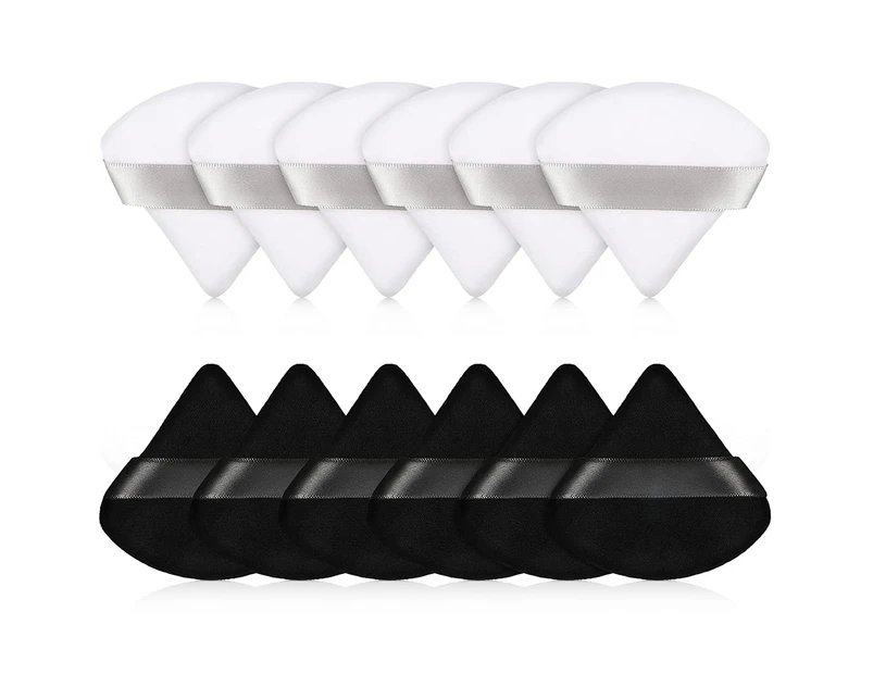 12 Pieces Powder Puff Face Triangle Makeup Puff for Loose Powder Soft Body Cosmetic Foundation Sponge Mineral Powder Wet Dry(Black and White )