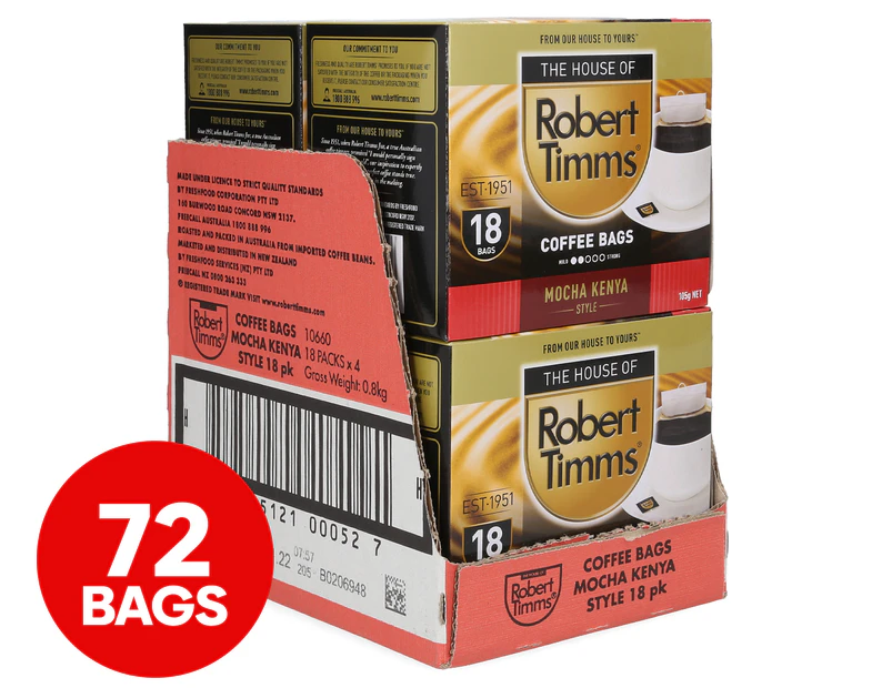 4 x 18pk Robert Timms Mocha Kenya Style Coffee Bags