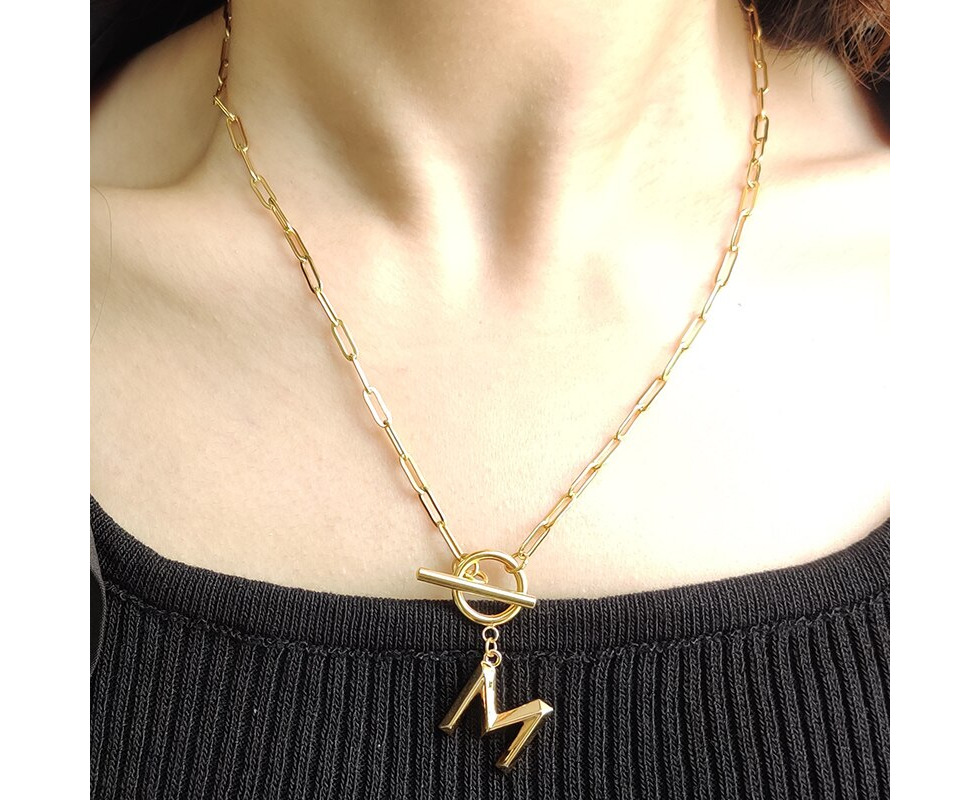 Eben-Ezer Toggle Clasp Capital A-Z Initial Necklace for Women Hiphop Gold Alphabet Pendant Necklaces Thick Chain OT Buckle Necklace