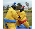 Two Adult Sumo Suits With Helmets Gloves And Mat