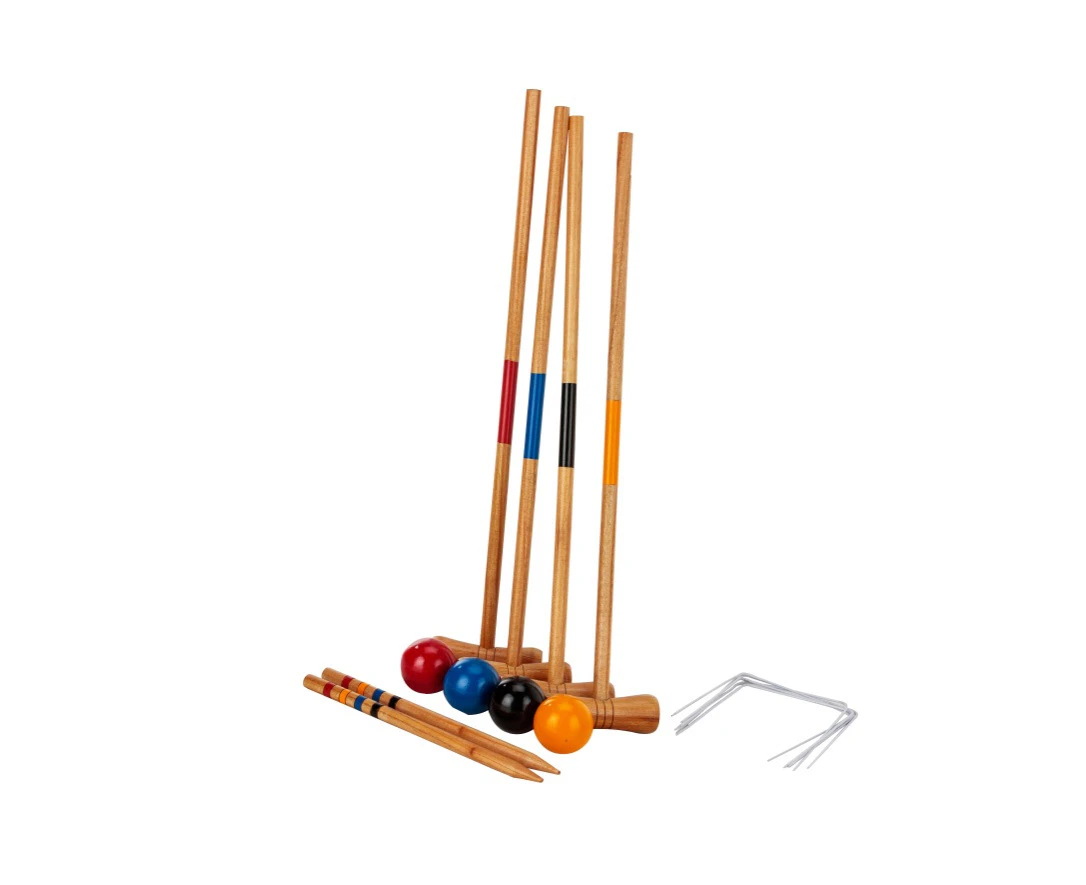 Kid's Wooden Outdoor Mini Croquet Set W/ 4 Mallets