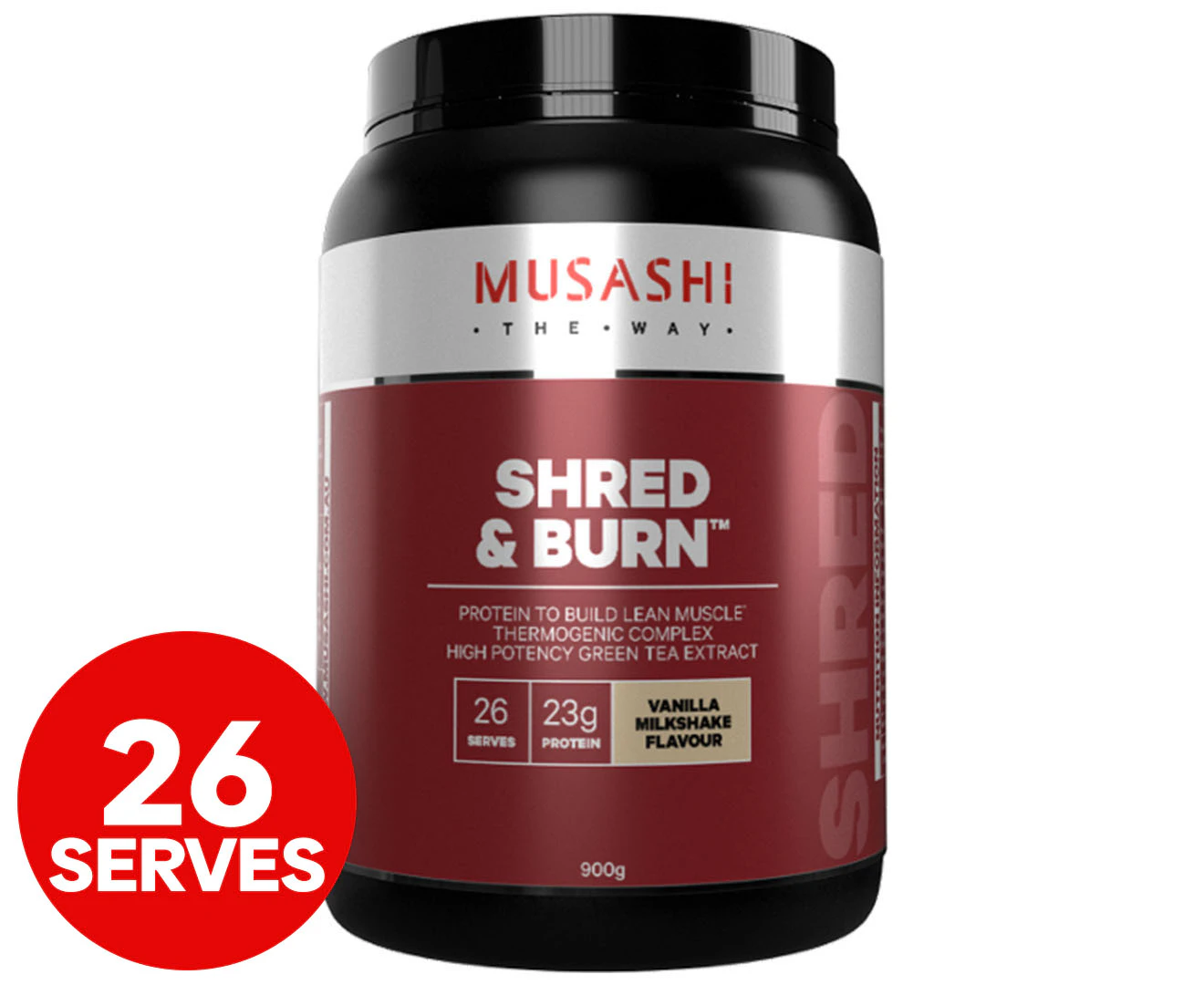 Musashi Shred & Burn Protein Powder Vanilla Milkshake 900g