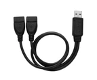 2Pcs USB 2.0 A Male to 2 Female Y Splitter Power Cord Adapter Extension Cables