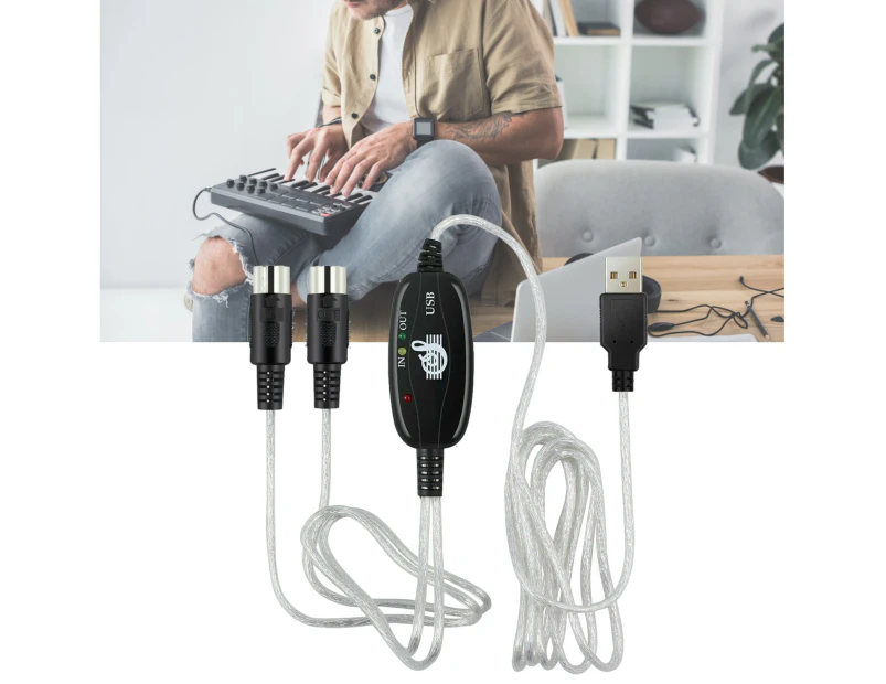 Adapter Cable USB IN-OUT MIDI Interface Cable Converter to PC Music Keyboard Converter Cord for Computer