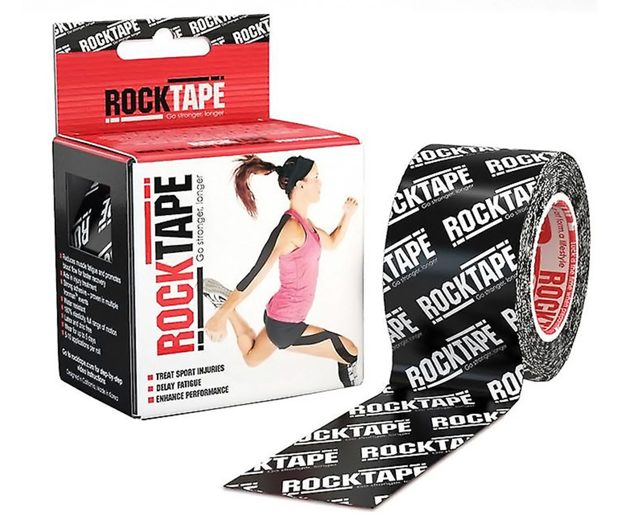 Rocktape Water Resistant 5cmx5M Sport Injury Roll Tape Hypoallergenic Black logo