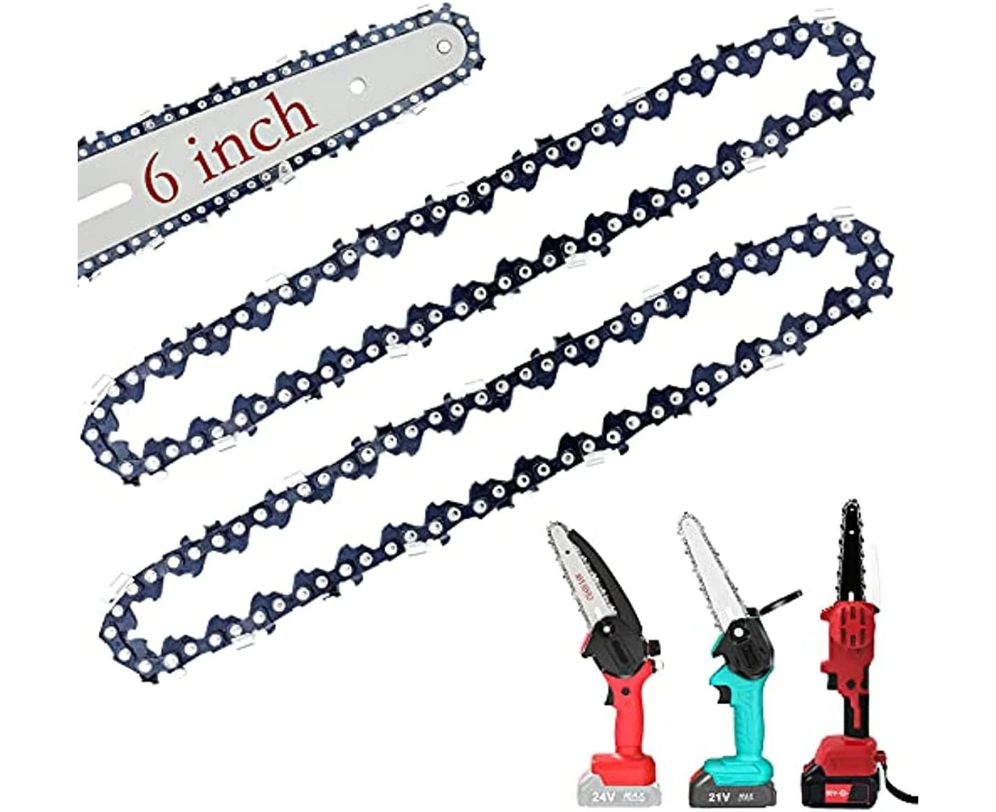 2 PCS 6 Inch Mini Chainsaw Chain, 6 Inch Replacement Chains for Cordless Electric Portable Mini Chainsaw, FIFCHALL Guide Saw Chain