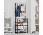 Coat Rack Stand, Coat Tree, Hallway Shoe Rack and Bench with Shelves, Hall Tree with Hooks
