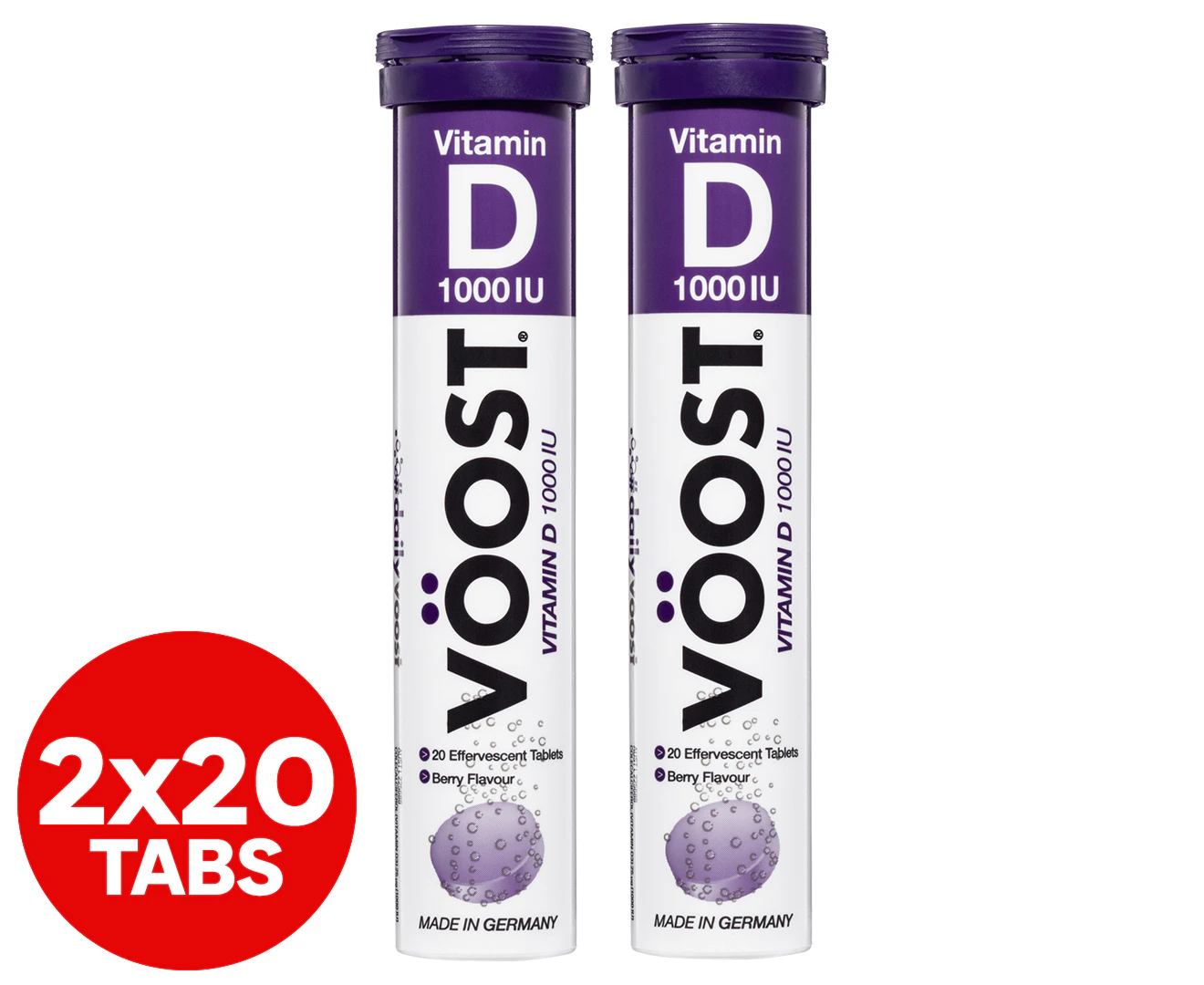 2 x 20pk VÖOST Vitamin D 1000 IU Effervescent Tabs Berry