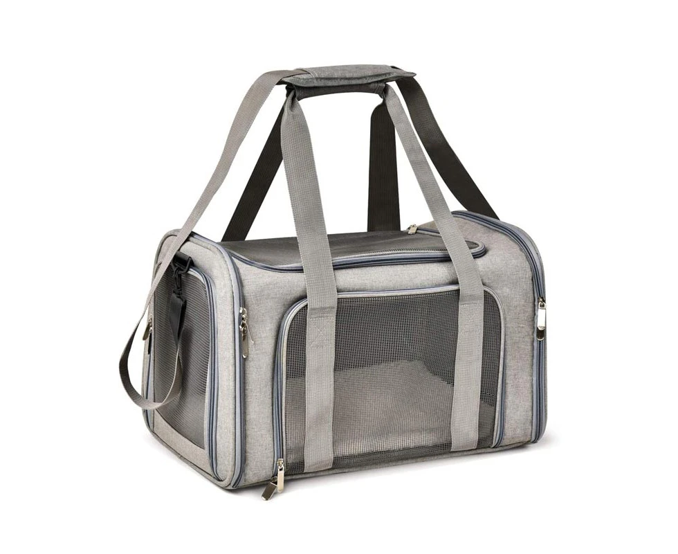 QBLEEV Pet Soft Sided Collapsible Travel Bag for Small Medium Cats Dogs-Gray