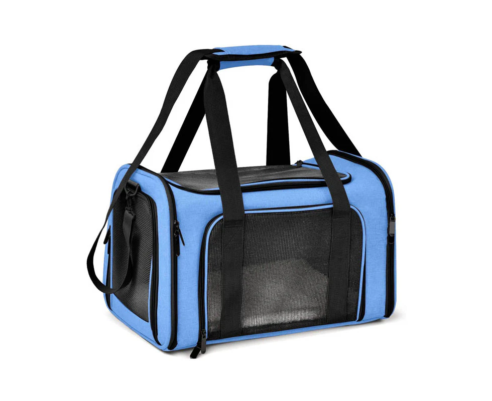 QBLEEV Pet Soft Sided Collapsible Travel Bag for Small Medium Cats Dogs-Blue