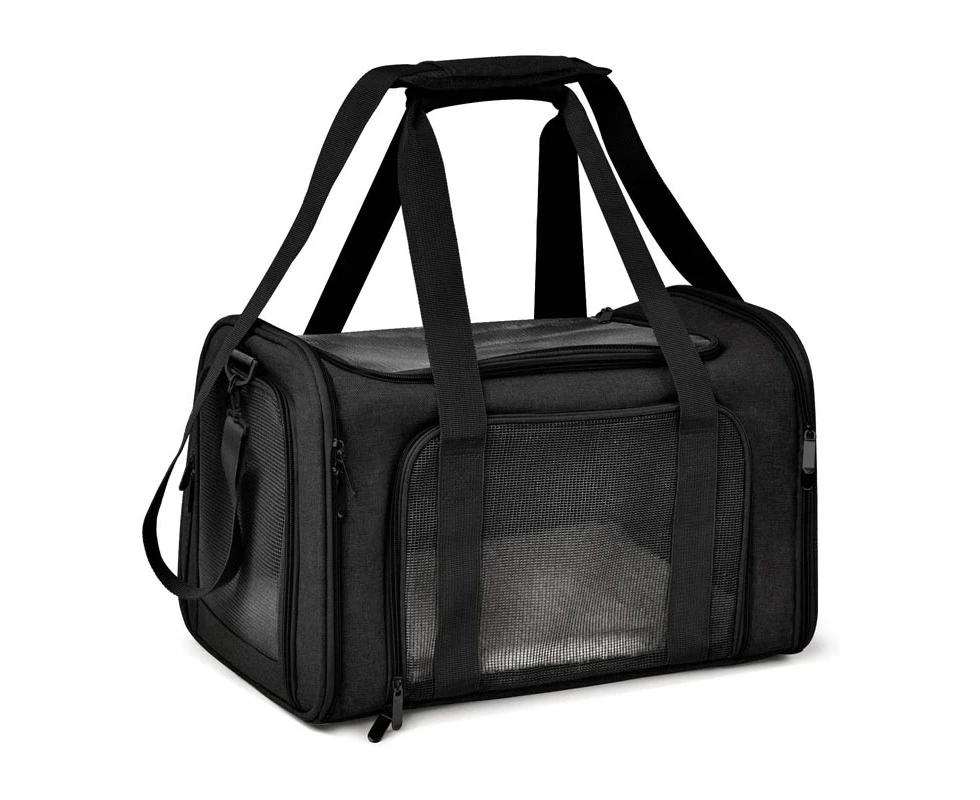 QBLEEV Pet Soft Sided Collapsible Travel Bag for Small Medium Cats Dogs-Black