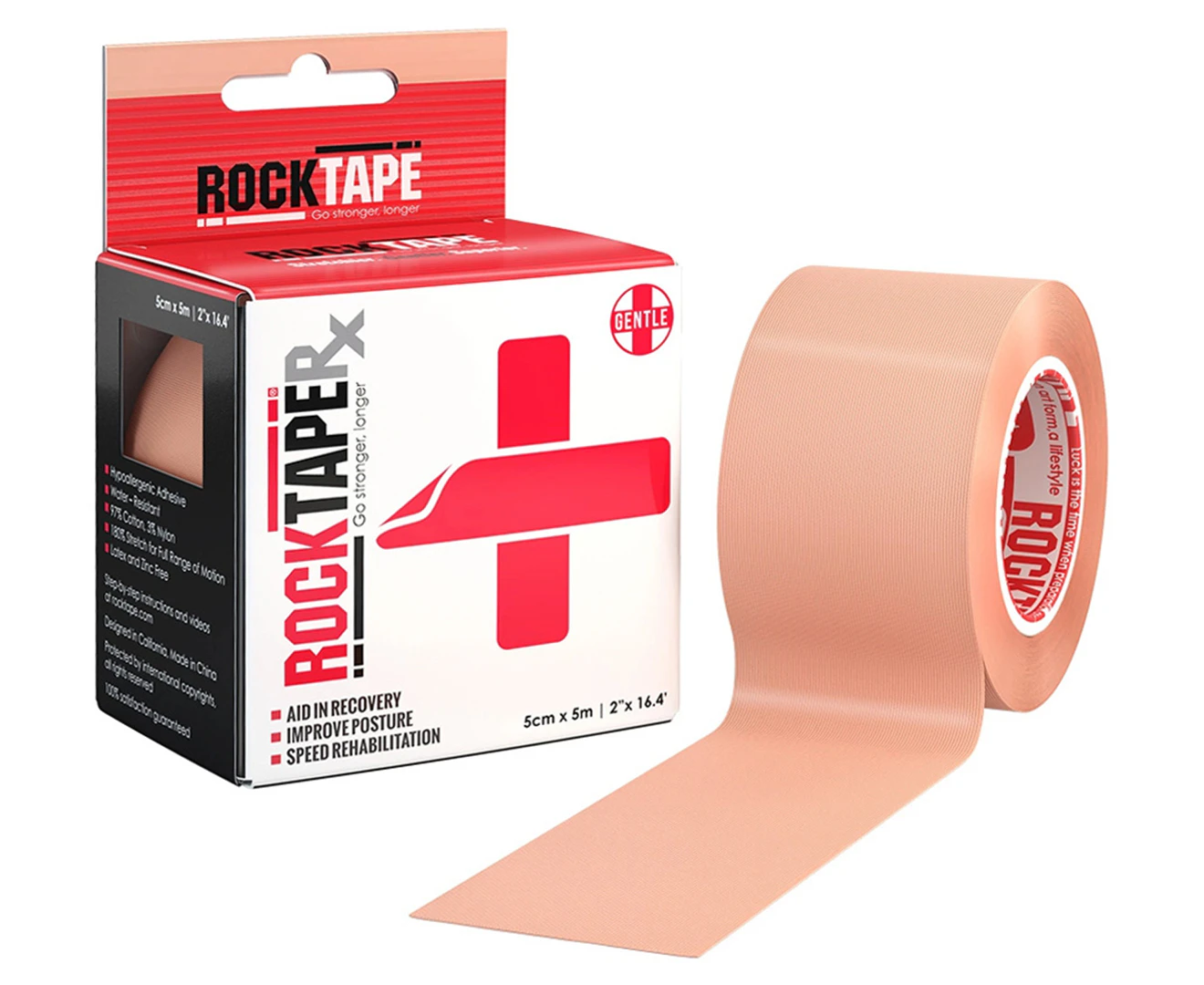 RockTape 5cmx5M RX Roll Hypoallergenic Kinesiology Tape Beige For Sensitive Skin