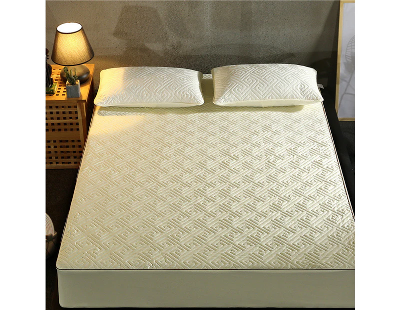 Mattress Protector Pad Cover Thicken Quilted Bed Fitted Bed Sheet Mattress Topper Cotton added - Maze beige yellow