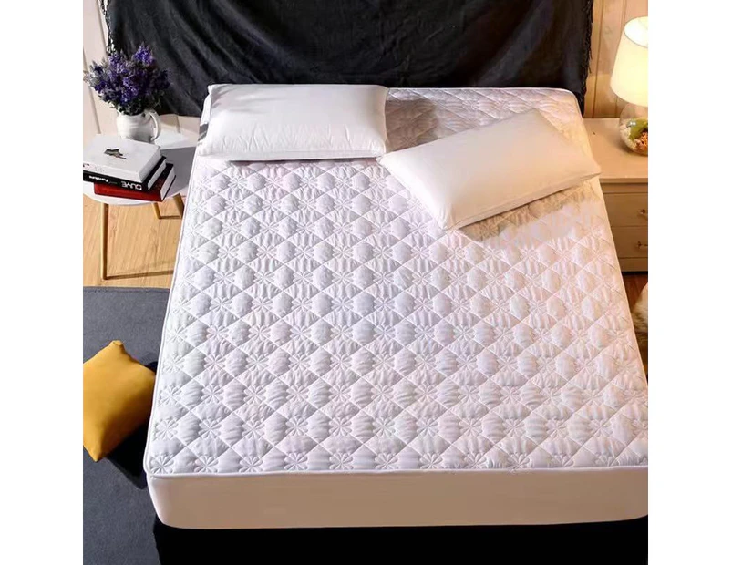 Mattress Protector Pad Cover Thicken Quilted Bed Fitted Bed Sheet Mattress Topper Cotton added - Clover white