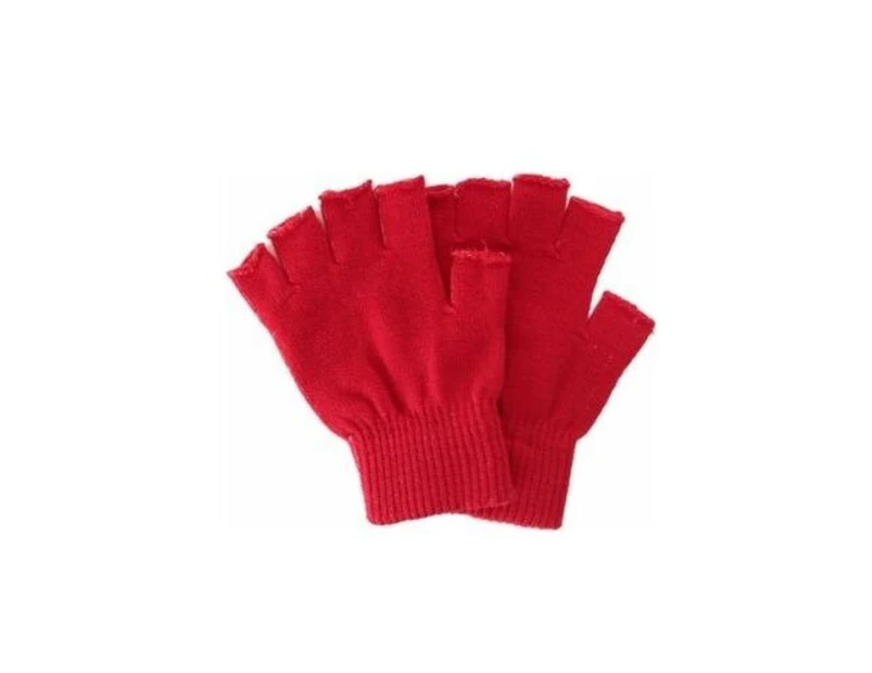 Women Fingerless Knitted Woven Gloves Winter Accessory Glove Red - Red