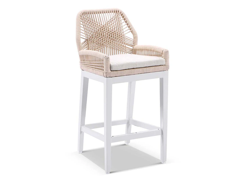 Hugo Outdoor Aluminium and Rope Bar Stool - Outdoor Chairs - White