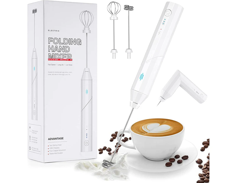 Portable Foldable Milk Frother Foam Maker Handheld Frother Whisk Foam Frother with 3 Gears Electric Whisk Drink Mixer