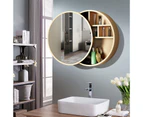 Bathroom Mirrored Cabinet Medicine Vanity Round Wall Mirror Cupboard with Storage Sliding Door Gold 60cm Diameter