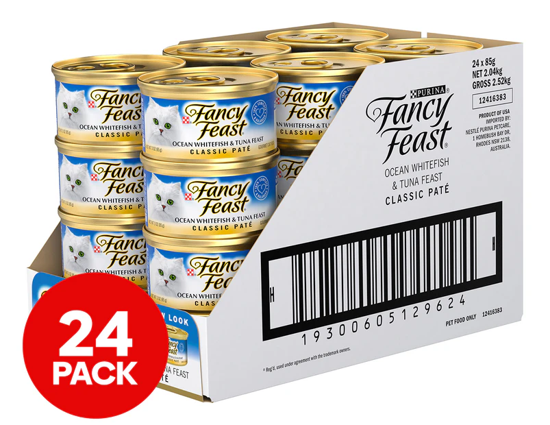 24 x Purina Fancy Feast Grilled Ocean Whitefish & Tuna Feast Paté 85g