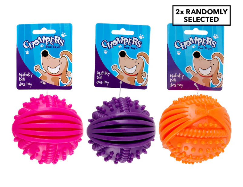 2 x Chompers 8.5cm Squeaky Ball Dog Toy - Assorted (Randomly Selected)