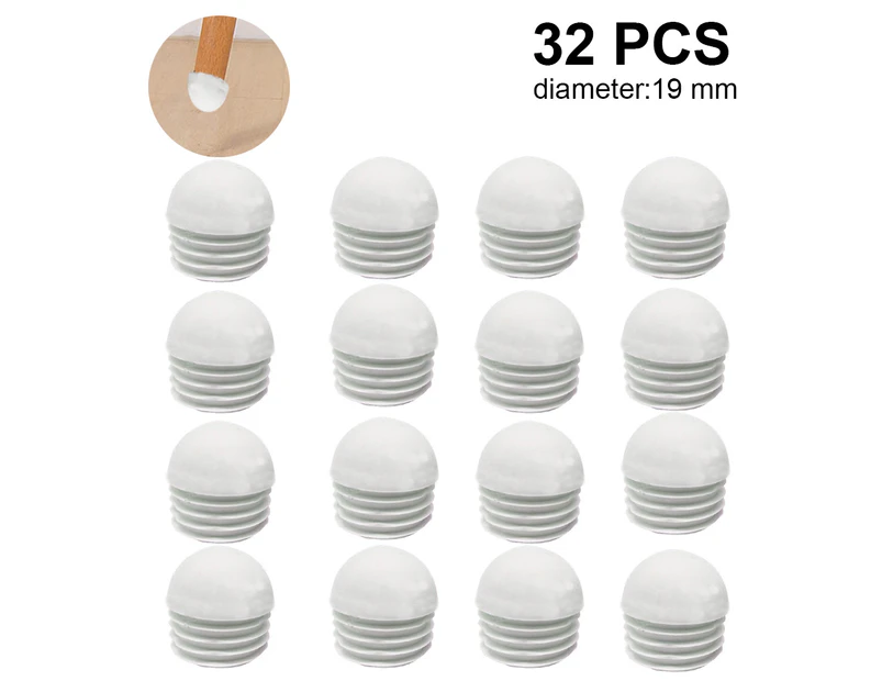 32 pieces pipe plugs, round end cap, pipe, lamellar plugs with spherical head, pipe cover made of plastic, round pipe plugs - White