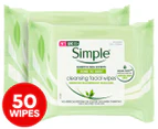 Simple Kind to Skin Facial Wipes Cleansing Twin Pack 50 Pack