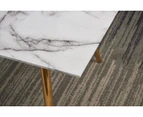 120cm Faux Marble Coffee Table Side End Steel Golden Legs Grey Living Room Rectangular