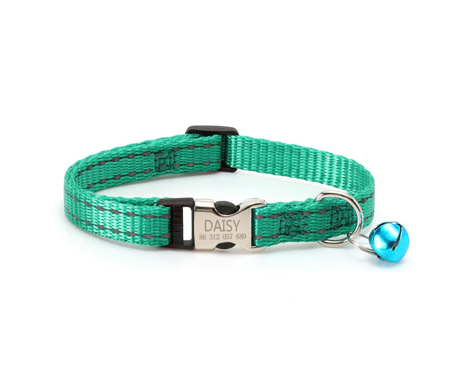 Personalized Cat Collar, Custom Name and Phone Number - Green